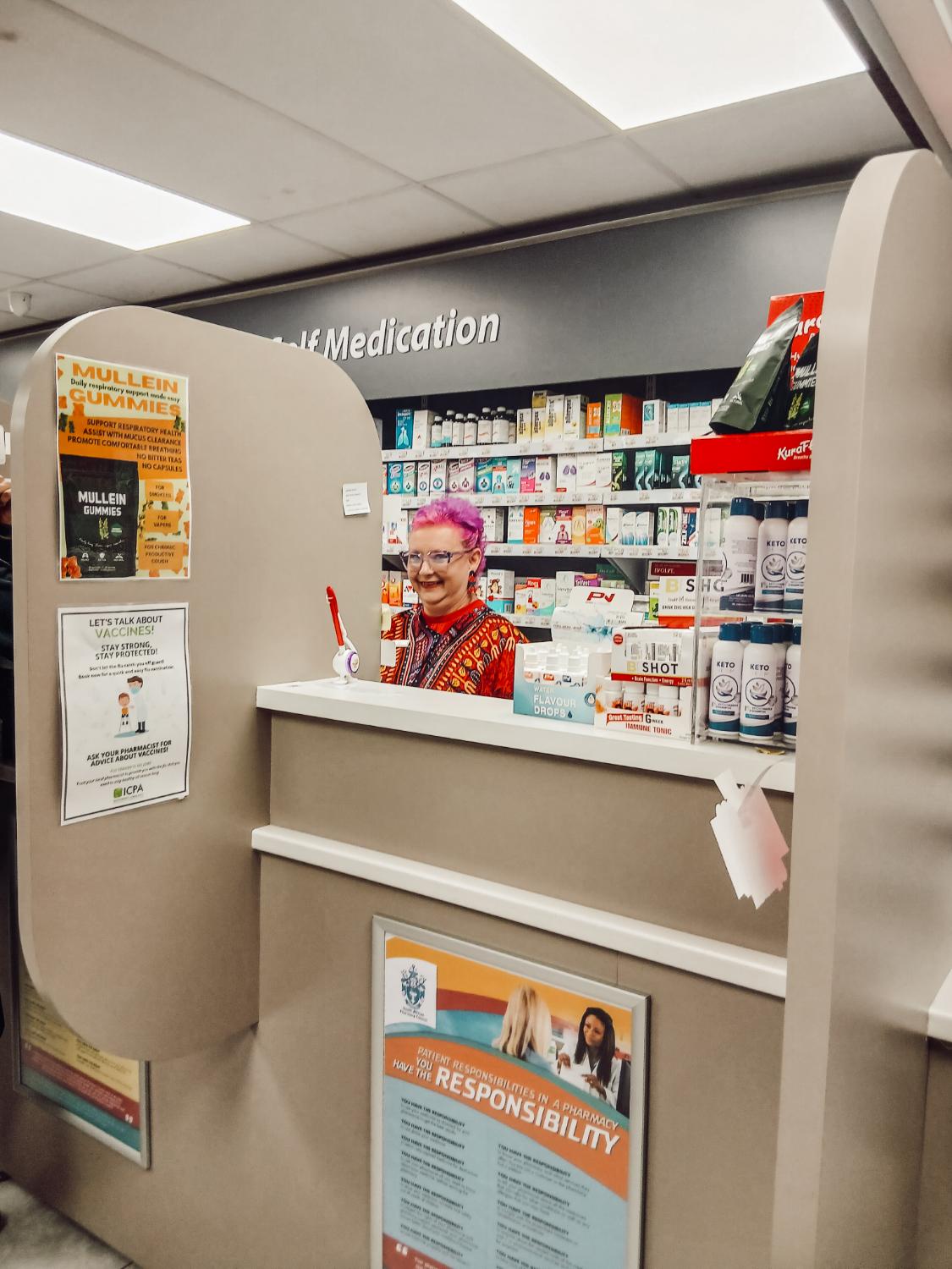 Pharmacist at the Eden on Bay counter